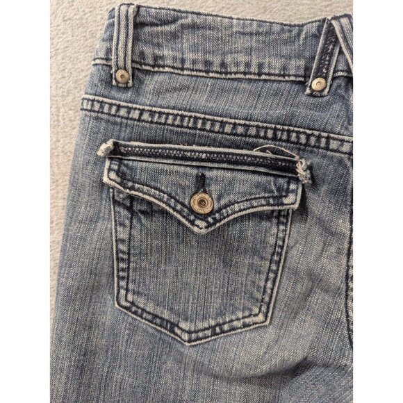 Miss Me Jeans Womens SZ 29 Blue Distressed Classic Cropped Flap Pocket Whiskers - Picture 10 of 16